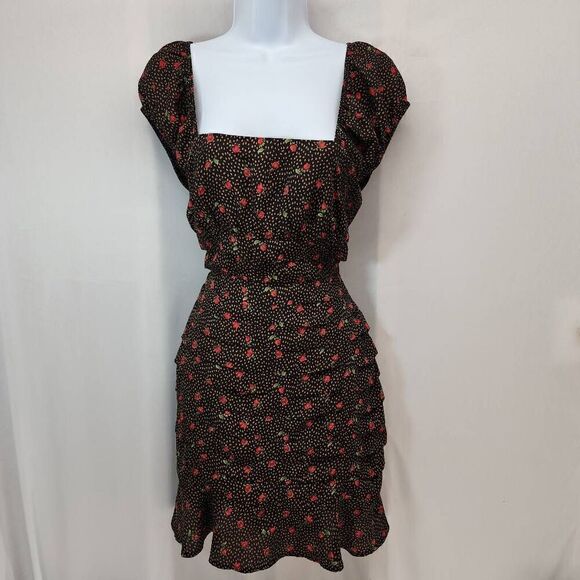 Lulus Size S Finding Romance Black Multi Print Pleated Mini Dress T - Picture 5 of 12